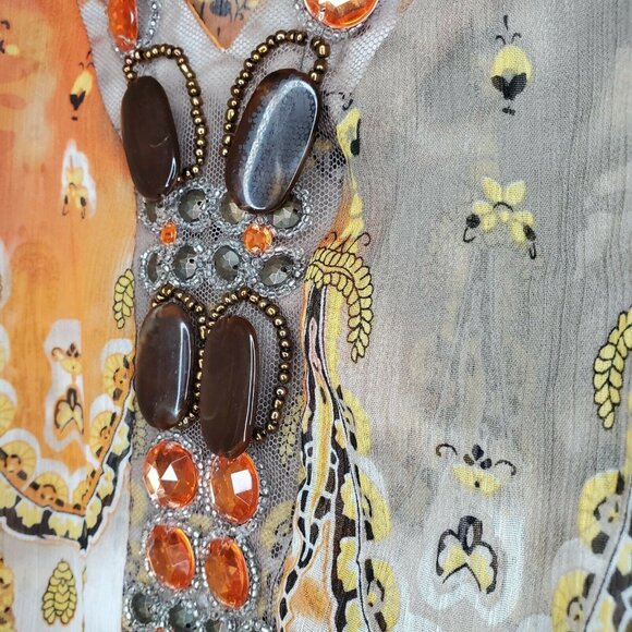 M By Marc bouwer Light Wear See Through Gem Laced Collar Elegant Decorative Top - Picture 5 of 12